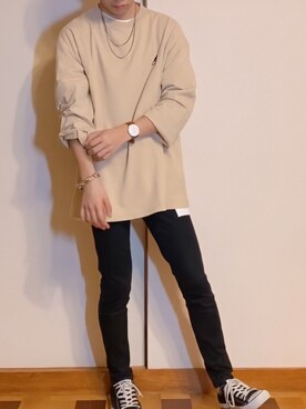 「UNIQLO（ユニクロ）のWOMEN ウルトラストレッチジーンズ（デニムパンツ）」を使った、かなてぃさん（メンズ・167cm）の春コーディネート