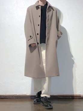 「GUコーデ」｜「アイテム（ステンカラーコート）」を使った、こーきさん（メンズ・172cm）の秋コーディネート