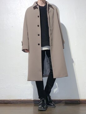 「GUコーデ」｜「アイテム（ステンカラーコート）」を使った、こーきさん（メンズ・172cm）の冬コーディネート
