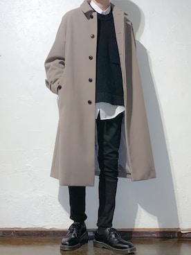 「GUコーデ」｜「アイテム（ステンカラーコート）」を使った、こーきさん（メンズ・172cm）の冬コーディネート