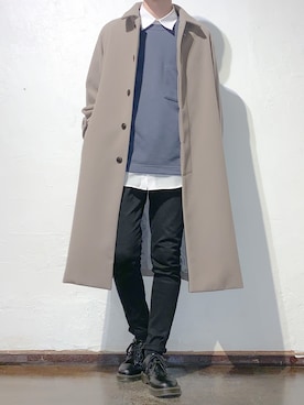「GUコーデ」｜「アイテム（ステンカラーコート）」を使った、こーきさん（メンズ・172cm）の冬コーディネート