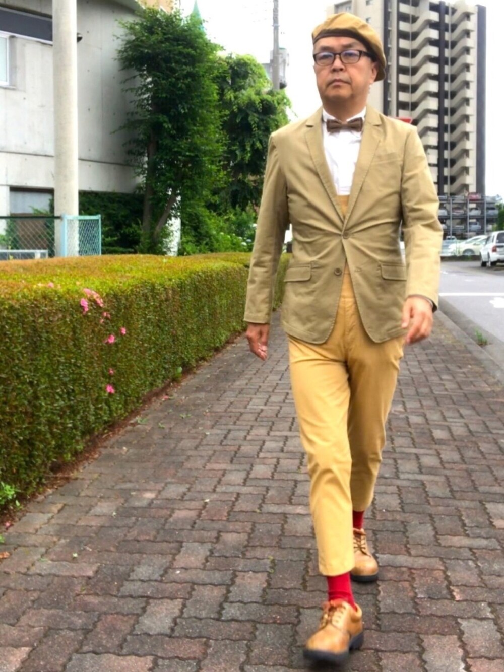 「トラッド、オーバーオール、キャスケット後ろ被り、蝶タイ、眼鏡男子」｜「ありがとう！トラッド総合1位、10位以内5コーデランクインのアイテム（その他、その他）」を使った、でゑさん（メンズ・175cm）の夏コーディネートの1枚目の写真