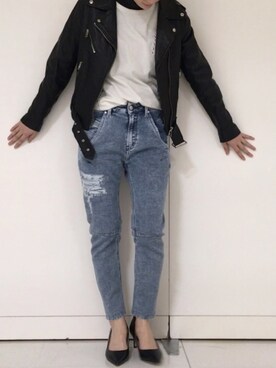 「新作」｜「アイテム（ライダースジャケット）」を使った、PALUさん（レディース・157cm）の冬コーディネート