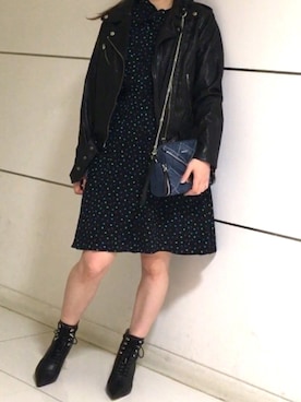 「女子会」｜「アイテム（ライダースジャケット）」を使った、PALUさん（レディース・157cm）の秋コーディネート