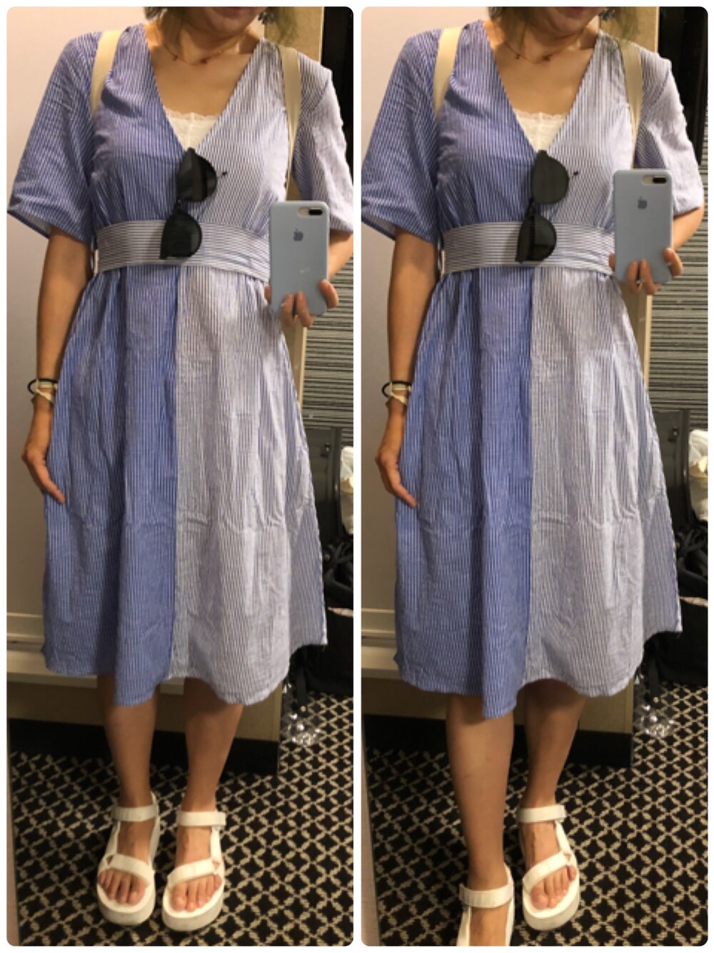 「ZARAのアイテム（ワンピース、ブルー系）」を使った、桃猪🍑さん（レディース・166cm）の夏コーディネートの1枚目の写真