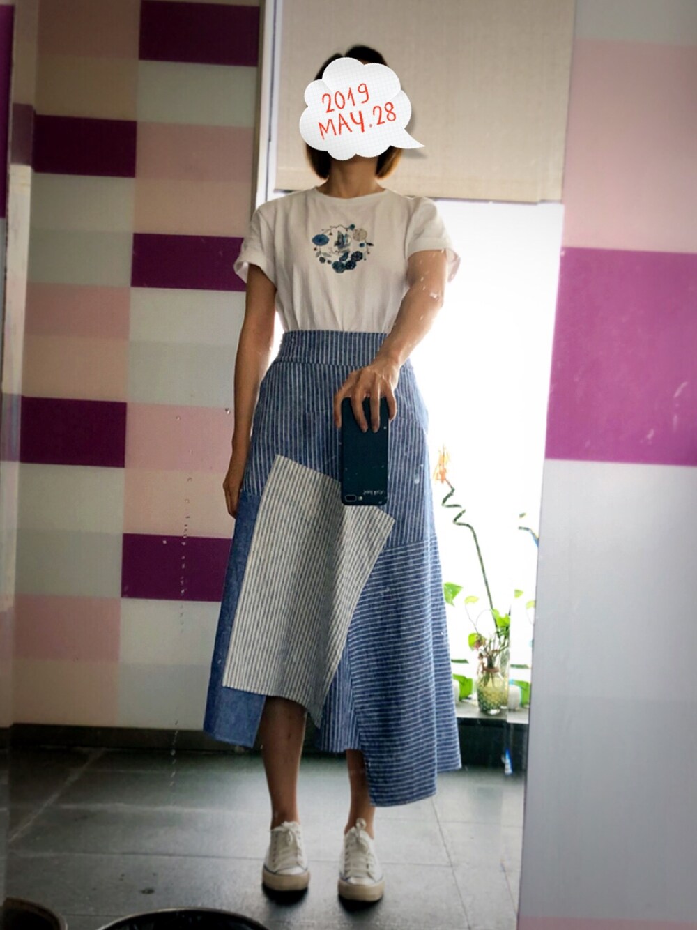 「summer、blue」｜「UNIQLOのアイテム（スカート、ブルー系）」を使った、桃猪🍑さん（レディース・165cm）の春コーディネートの1枚目の写真