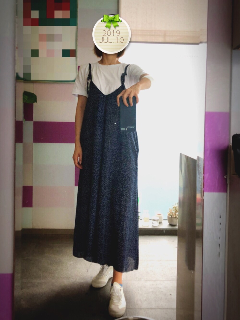 「summer、overall」｜「Onitsuka Tigerのアイテム（スニーカー、ホワイト系）」を使った、桃猪🍑さん（レディース・166cm）の夏コーディネートの1枚目の写真