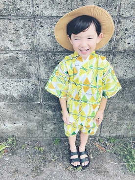「むぎわら帽子」｜「アイテム（浴衣）」を使った、haruhisa（⁘‿̑̈⁘）さん（キッズ・100cm）の夏コーディネート
