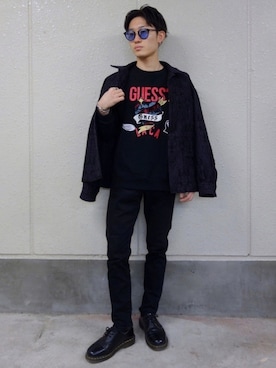 「Guess（ゲス）のアイテム（スウェット）」を使った、ゆーせーさん（メンズ・160cm）の冬コーディネート