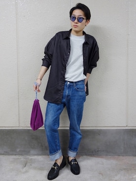 「ZOZO（ゾゾ）のストレートデニムパンツ［MEN］（デニムパンツ）」を使った、ゆーせーさん（メンズ・160cm）の春コーディネート