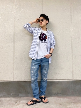「Abercrombie&Fitch（アバークロンビーアンドフィッチ）のアイテム（Tシャツ/カットソー）」を使った、ゆーせーさん（メンズ・160cm）の春コーディネート