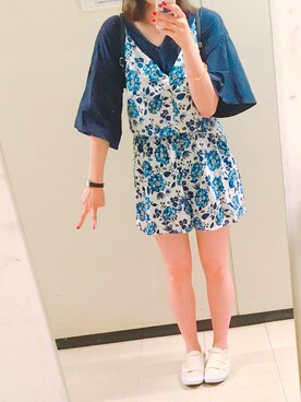 「H&M（エイチ・アンド・エム）のアイテム（つなぎ/オールインワン）」を使った、ちぇるさん（レディース・160cm）の夏コーディネート