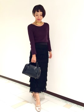 「パープル×黒」｜「アイテム（パンプス）」を使った、SATOKO MURAIさん（レディース・163cm）の冬コーディネート