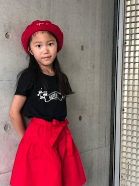 「アイテム（ハンチング/ベレー帽、レッド系）」を使った、agnès b. Enfant店長さん（キッズ・120cm）の秋コーディネート