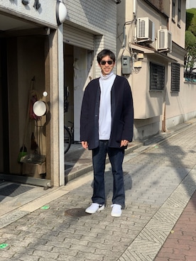 「UNIQLO（ユニクロ）のフリースノーカラーコート（その他アウター）」を使った、_ha8t0さん（メンズ・179cm）の冬コーディネート