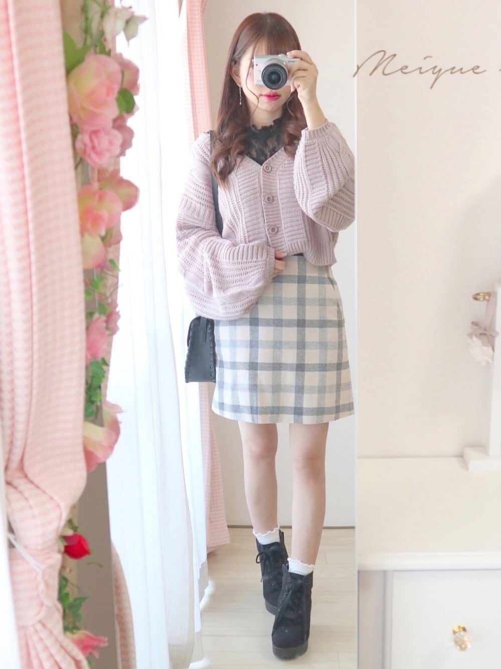 「タイトスカート、ミニスカート、しまむら、ユニクロ、おしゃれさんと繋がりたい、低身長」｜「しまむらのアイテム（アンサンブル、ブラウン系）」を使った、美月 ♡⃜ 𝑚𝑒𝑖𝑦𝑢𝑒さん（レディース・150cm）の秋コーディネートの1枚目の写真