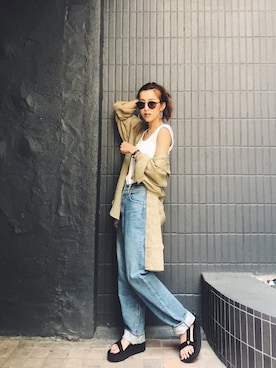 「Teva（テバ）のTeva / プラットフォーム ユニバーサル（サンダル）」を使った、福本 茉以さん（レディース・160cm）の夏コーディネート