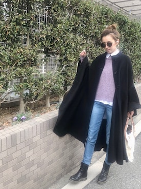 「Ungrid（アングリッド）のハイウエストストスリ（デニムパンツ）」を使った、福本 茉以さん（レディース・160cm）の冬コーディネート