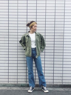 「ヘアアクセ」｜「アイテム（ブルゾン）」を使った、福本 茉以さん（レディース・160cm）の春コーディネート