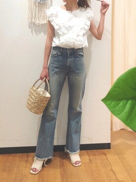 「Ungrid（アングリッド）のアイテム（かごバッグ）」を使った、福本 茉以さん（レディース・160cm）の夏コーディネート