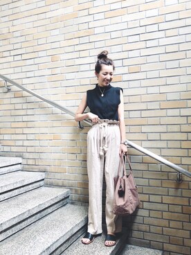 「ハイネックトップス」｜福本 茉以さん（レディース・160cm）の夏コーディネート