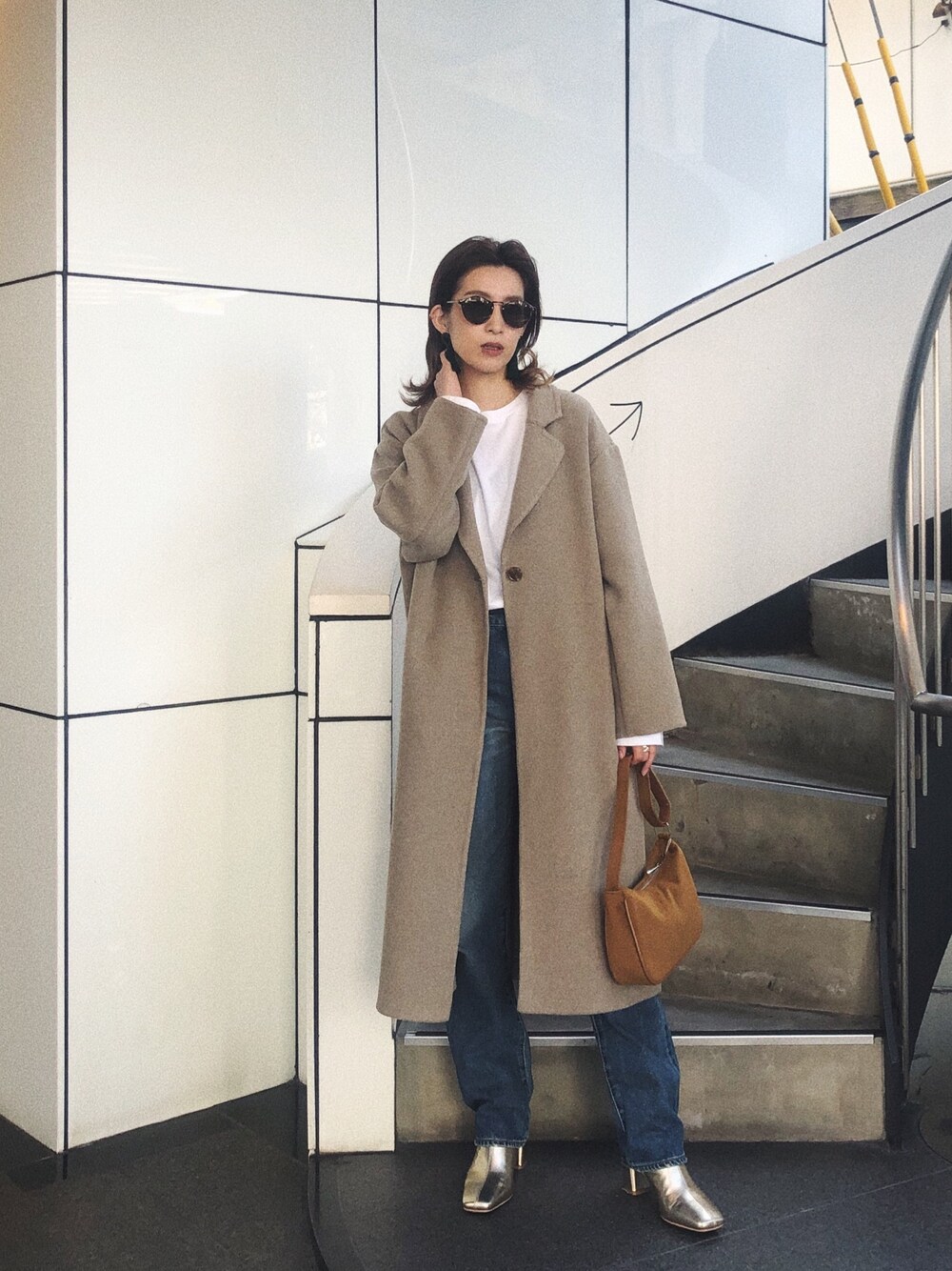 「オトナ女子、休日コーデ、秋コーデ、秋冬コーデ、大人コーデ、ビックシルエット、ハロウィン、オトナカジュアル、ロングコート」｜「Ungridの起毛ロングチェスターコート（チェスターコート、グレー系）」を使った、福本 茉以さん（レディース・160cm）の秋コーディネートの1枚目の写真