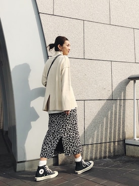 「Ungrid（アングリッド）のレオパードジャカードスカート（スカート）」を使った、福本 茉以さん（レディース・160cm）の冬コーディネート