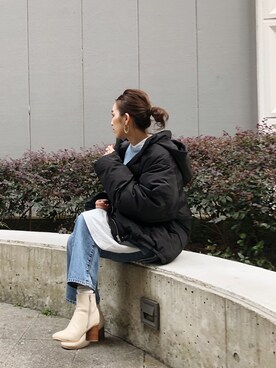 「Ungrid（アングリッド）のショートボリュームダウン（ダウンジャケット/コート）」を使った、福本 茉以さん（レディース・160cm）の冬コーディネート