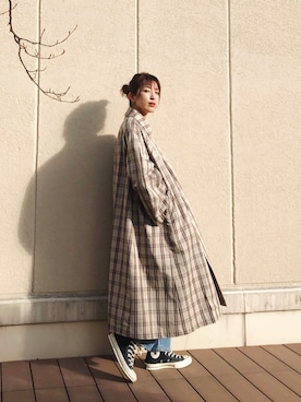 「Ungrid（アングリッド）のアイテム（ステンカラーコート）」を使った、福本 茉以さん（レディース・160cm）の冬コーディネート
