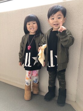 「CONVERSE（コンバース）のアイテム（スウェット）」を使った、hanetoraさん（キッズ・90cm）の冬コーディネート