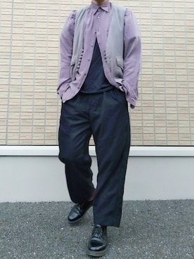 「Johnbull Private labo（ジョンブルプライベートラボ）のアイテム（スラックス）」を使った、もじゃおさん（メンズ・179cm）の冬コーディネート