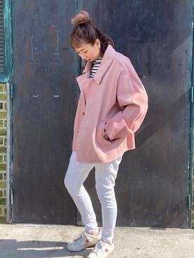 トレンチコート ピンク系 を使った ボーダートップス の人気ファッションコーディネート Wear