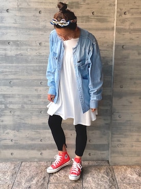 「coca（coca）（コカ）のアイテム（チュニック）」を使った、MaKiさん（レディース・160cm）の春コーディネート
