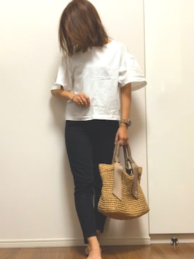 「cache cache（カシュ カシュ）のアイテム（かごバッグ）」を使った、Remiさん（レディース・153cm）の秋コーディネート