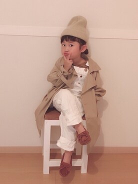 「秋のカフェオレコーデ」｜「アイテム（トレンチコート）」を使った、YuAさん（キッズ・100cm）の秋コーディネート