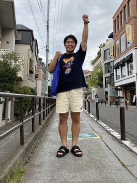 「FUNG（ファング）のアイテム（トップス）」を使った、abe太さん（メンズ・169cm）の夏コーディネート