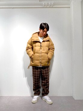 「MANASTASH（マナスタッシュ）のアイテム（ダウンジャケット/コート）」を使った、abe太さん（メンズ・169cm）の秋コーディネート