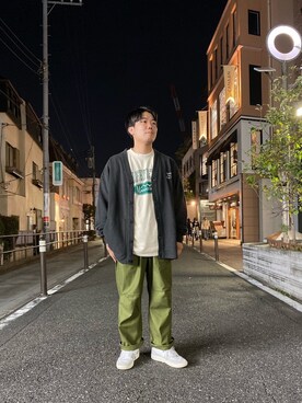 「MANASTASH（マナスタッシュ）のアイテム（カーディガン/ボレロ）」を使った、abe太さん（メンズ・169cm）の秋コーディネート