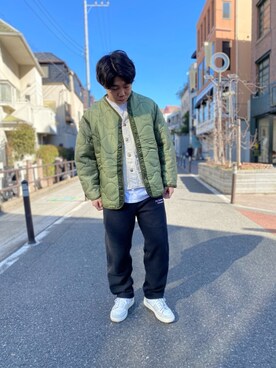 「MANASTASH（マナスタッシュ）のアイテム（スウェットパンツ）」を使った、abe太さん（メンズ・169cm）の冬コーディネート