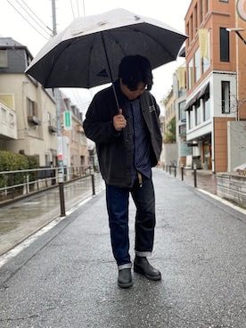 「MANASTASH（マナスタッシュ）のアイテム（カーディガン/ボレロ）」を使った、abe太さん（メンズ・169cm）の冬コーディネート