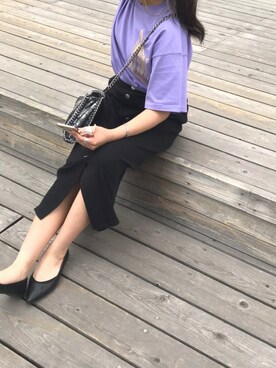 「GU（ジーユー）のアイテム（スカート、ブラック系）」を使った、ミサキさん（レディース・153cm）の夏コーディネート