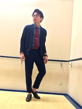 「アイテム（ネクタイ、レッド系）」を使った、むふぁささん（メンズ・171cm）の冬コーディネート