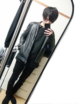 「SRIVER（スリヴァー）のアイテム（ライダースジャケット）」を使った、@RYOさん（メンズ・174cm）の冬コーディネート