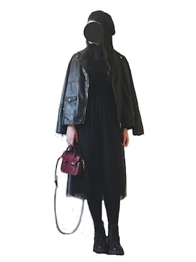 「MONKI（モンキ）のアイテム（ライダースジャケット）」を使った、niannianさん（レディース・172cm）の冬コーディネート