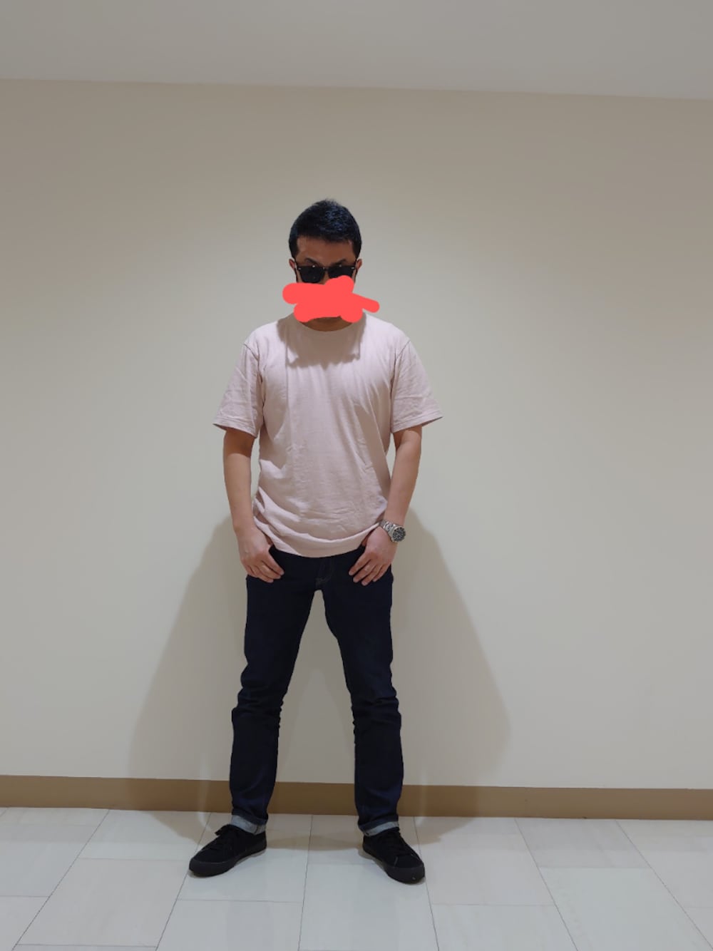 「UNIQLO、ユニクロ、ﾙﾒｰﾙ、UNIQLO U、セイコー、SEIKO、デニム、GU、夏コーデ、プチプラ」｜「UNIQLOのアイテム（Tシャツ/カットソー、ピンク系）」を使った、タイガーさん（メンズ・172cm）の夏コーディネートの1枚目の写真