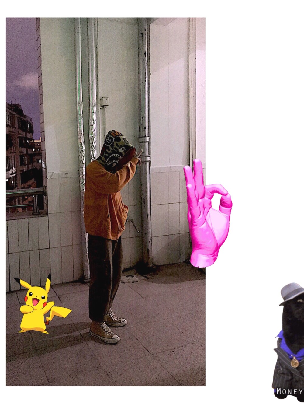 「春コーデ、converse、A BATHING APE」｜「A BATHING APEのアイテム（その他アウター、オレンジ系）」を使った、SillyKELVINさん（メンズ・173cm）の冬コーディネートの1枚目の写真