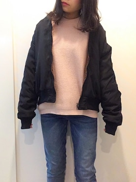 「SM2（エスエムツー）のアイテム（MA-1）」を使った、Sanaさん（レディース・153cm）の冬コーディネート