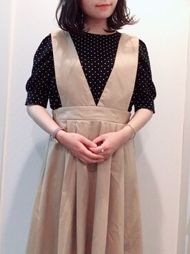 「RETRO GIRL（レトロガール）のアイテム（ジャンパースカート）」を使った、Sanaさん（レディース・153cm）の春コーディネート