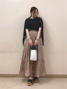 「マキシスカート」｜「アイテム（ブルゾン）」を使った、akiさん（レディース・154cm）の春コーディネート