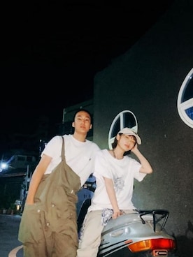 「Dickies（ディッキーズ）のアイテム（Tops、ホワイト系）」を使った、Gin さん（レディース・150cm）の春コーディネート